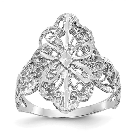 Exclusive 14K White Gold Diamond-Cut Filigree Ring - Stylish & Affordable Design