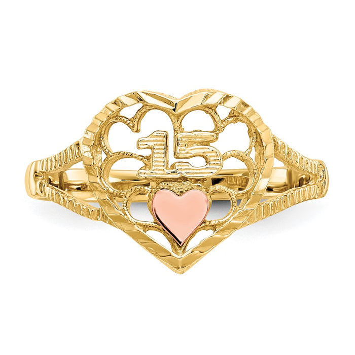 Shop Exclusive 14K Two-Tone Diamond-Cut Heart Ring - 15 Hearts, Stylish Value-4