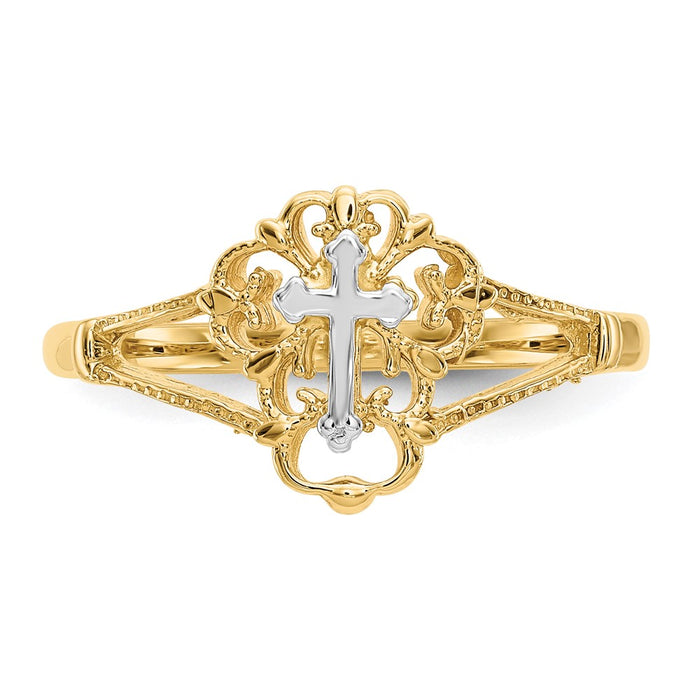 Buy Exclusive 14K Two-Tone Diamond-Cut Cross Ring - Stylish & Affordable!-4