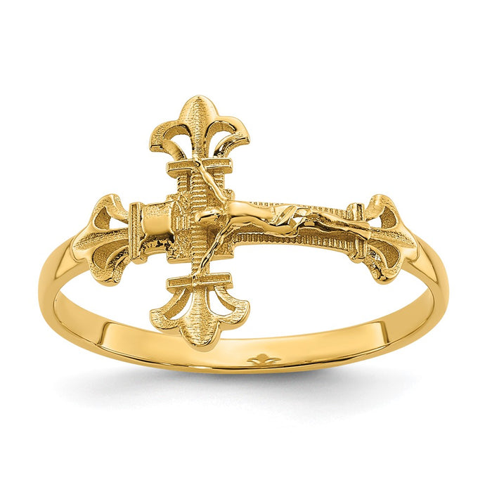 Exclusive 14K Diamond-Cut Crucifix Ring - Stylish & Affordable Luxury Jewelry-1