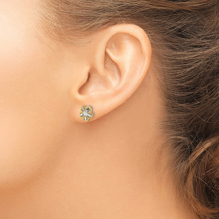 Buy 14K White Gold Flower Stud Earrings - Stylish Diamond-Cut Design, Affordable!-3