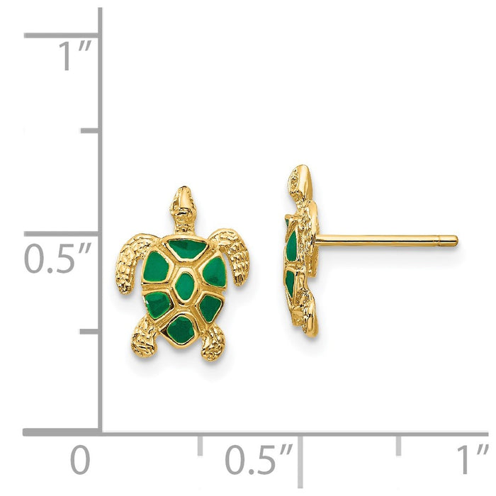 Buy Exclusive 14K Gold Sea Turtle Stud Earrings with Green Enamel - Stylish!-4