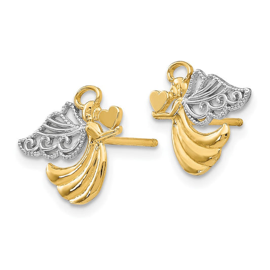 Shop 14K Gold & Rhodium Angel Heart Post Earrings - Stylish & Affordable Luxury!