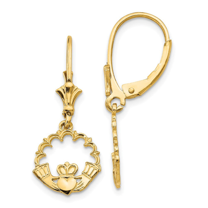 Buy Stylish 14K Gold Claddagh Circle Leverback Earrings - Affordable Luxury-1