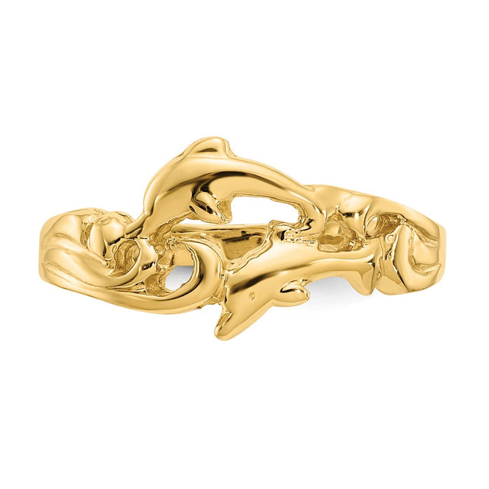 Shop Exclusive 14K Gold Double Dolphin Wave Ring - Stylish & Affordable!-4