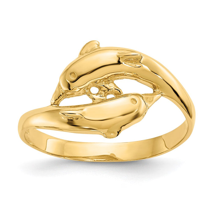 Exclusive 14K Gold Double Dolphin Ring - Stylish & Affordable Luxury Jewelry-1