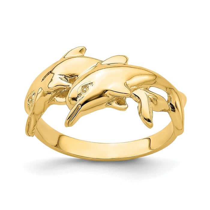 High-Quality 14K Gold Polished Double Dolphin Ring - Stylish & Affordable-1
