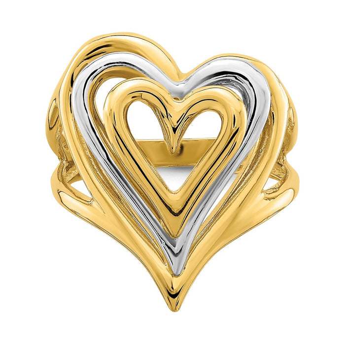 Exclusive 14K Two-Tone Triple Layer Heart Ring - Stylish & Affordable Luxury-4