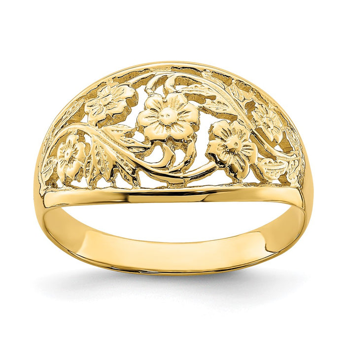 High-Quality 14K Gold Floral Dome Ring - Stylish Design, Affordable Luxury-1