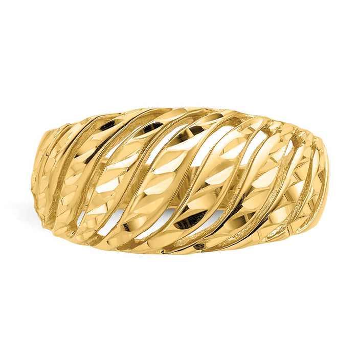 Shop Stylish 14K Diamond-Cut Dome Ring | Exclusive Open Slash Design-5