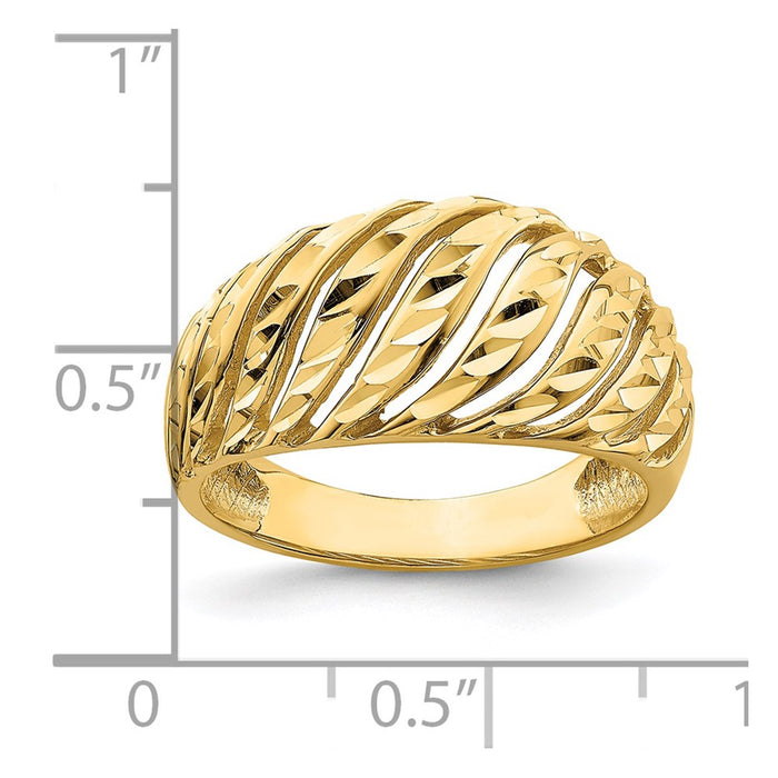 Shop Stylish 14K Diamond-Cut Dome Ring | Exclusive Open Slash Design-3