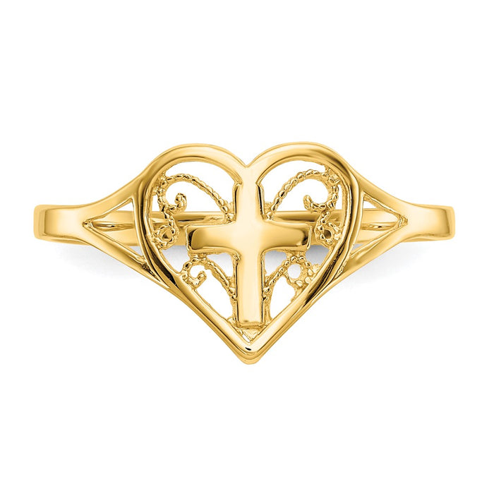 Buy Exclusive 14K Gold Polished Heart and Cross Ring - Stylish Luxury for You-4