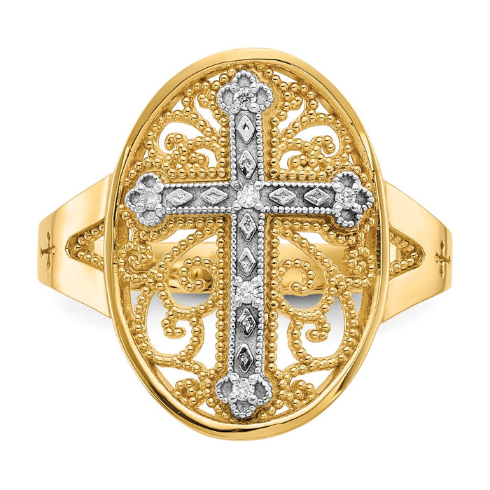 Exclusive 14K Gold Diamond-Accented Filigree Cross Ring - Stylish Design-5