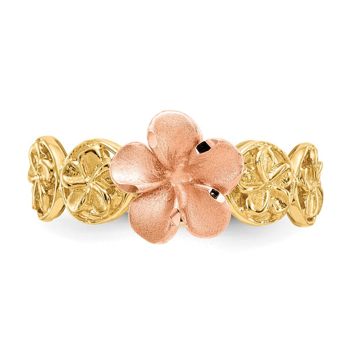 Buy Exclusive 14K Yellow & Rose Gold Diamond-Cut Plumeria Flower Ring, Stylish Design-4