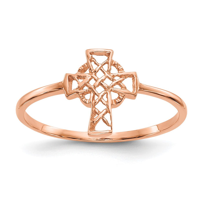 Exclusive 14K Rose Gold Celtic Cross Ring - Stylish & Affordable Elegance-1