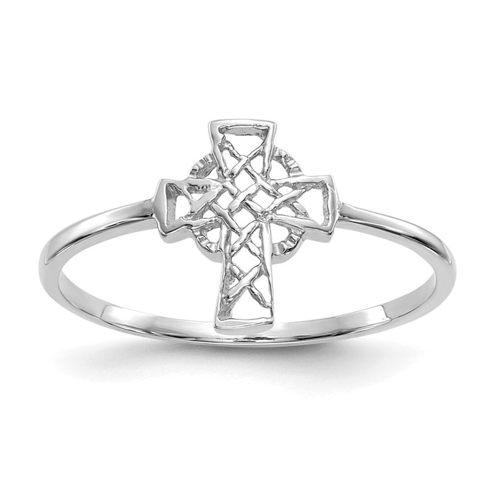 Exclusive 14K White Gold Celtic Cross Ring - Stylish Design, Affordable Price-1
