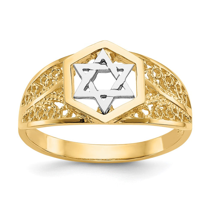 Shop Stylish 14K Two-Tone Polished Star of David Ring - Unisex Design-1