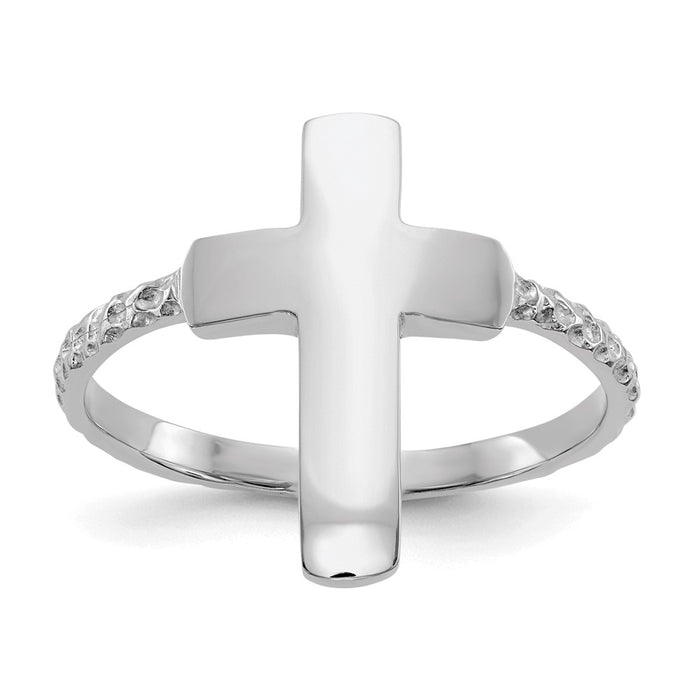 Shop Stylish Polished Textured Cross Ring in 14K White Gold - Affordable Luxury-1