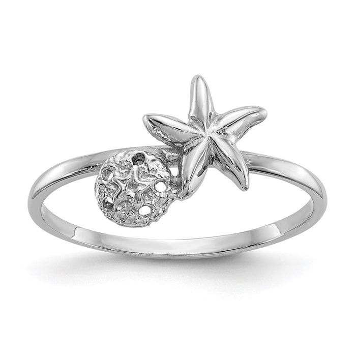 Buy Stylish 14K White Gold Starfish & Sand Dollar Ring | Affordable Luxury-1