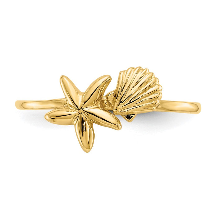 Shop Stylish 14K Gold Polished Shell & Starfish Ring - Luxury Design-4