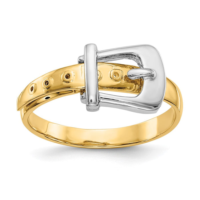 Exclusive 14K Two-Tone Polished Buckle Design Ring - Stylish Value Jewelry-1