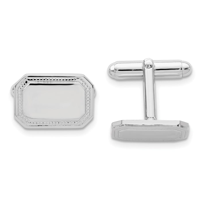 Order Stylish Rhodium-Plated Engravable Cuff Links - Quality Rectangle Design-1