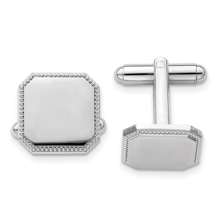 Buy Stylish Rhodium-Plated Square Beaded Cuff Links - Engravable Design-1