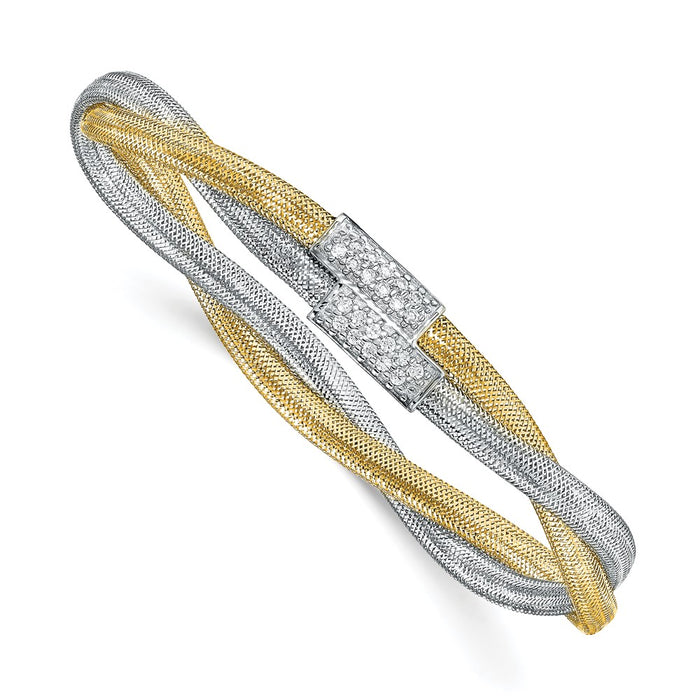 Shop Stylish 14K Gold-Plated CZ Polished Mesh Stretch Bracelet - Exclusive Value!-1