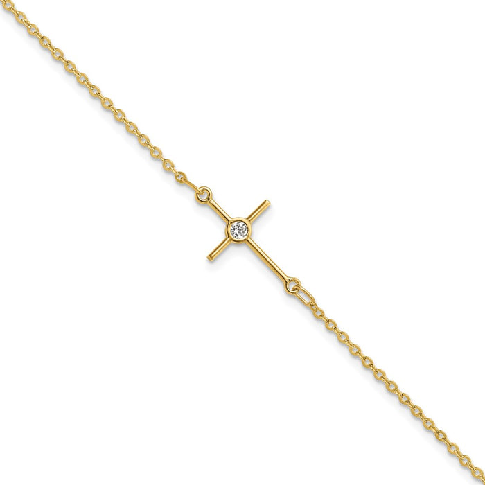 Shop Stylish 14K Gold Polished CZ Cross Bracelet - 1" Extension, Luxury Value!-1