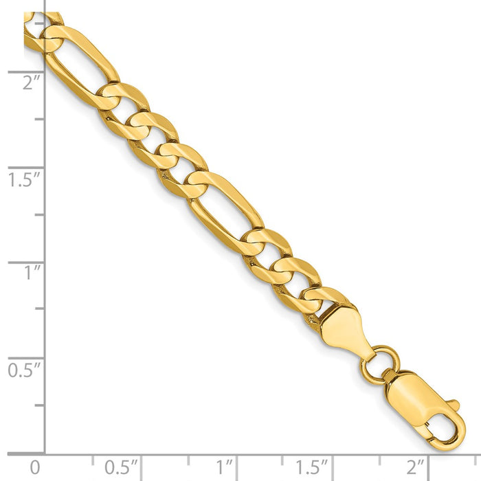 High-Quality 14K Gold Concave Open Figaro Bracelet, 8-Inch, Stylish 6mm-2