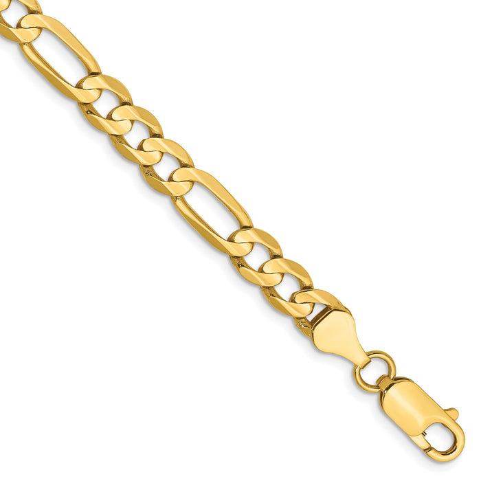 High-Quality 14K Gold Concave Open Figaro Bracelet, 8-Inch, Stylish 6mm-1