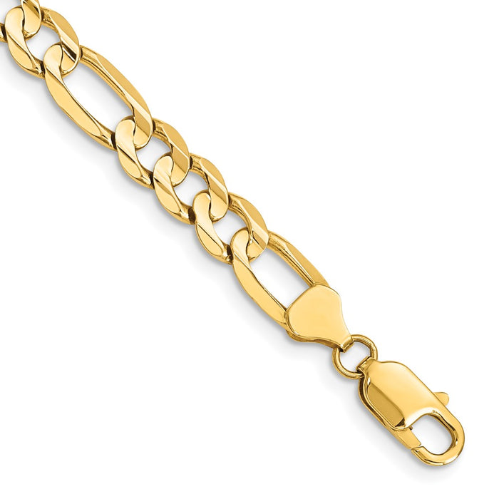 Shop 14K Gold 8-Inch 7.5mm Concave Figaro Bracelet - Stylish Luxury Accessory-1