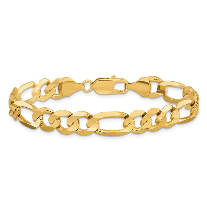 Buy 14K Gold 8-Inch Concave Open Figaro Bracelet, Stylish 8.75mm Links-2