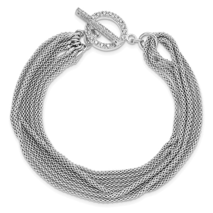 Buy Stylish Rhodium-Plated Multi-Strand CZ Toggle Bracelet in Sterling Silver-3