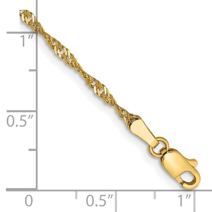 Shop 14K Gold 10-Inch 1.70mm Singapore Chain Anklet - Stylish & Durable!-2