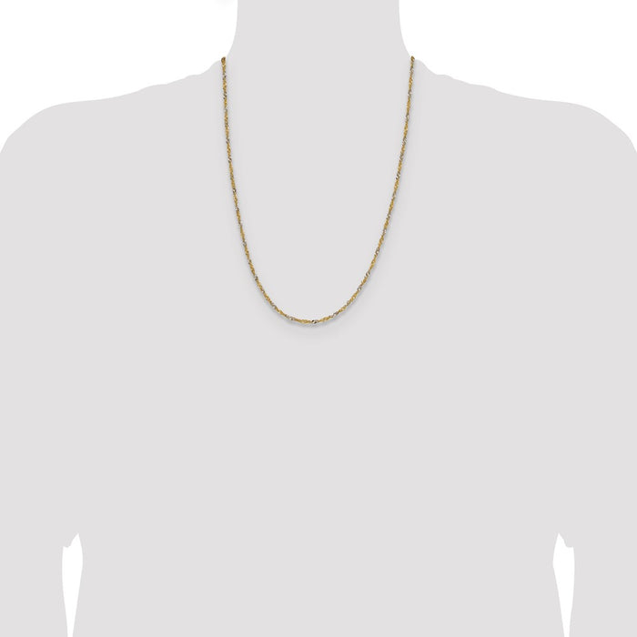 Buy 1.9mm Singapore Chain in 14K Yellow Gold - Luxury Rhodium Finish-4