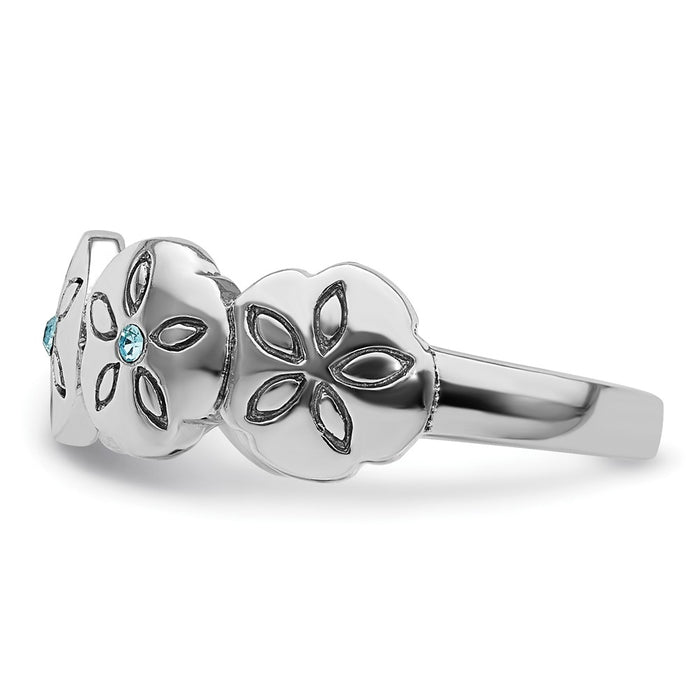 Exclusive Polished Blue Crystal Sand Dollar Ring - Stylish Rhodium-Plated Silver-3
