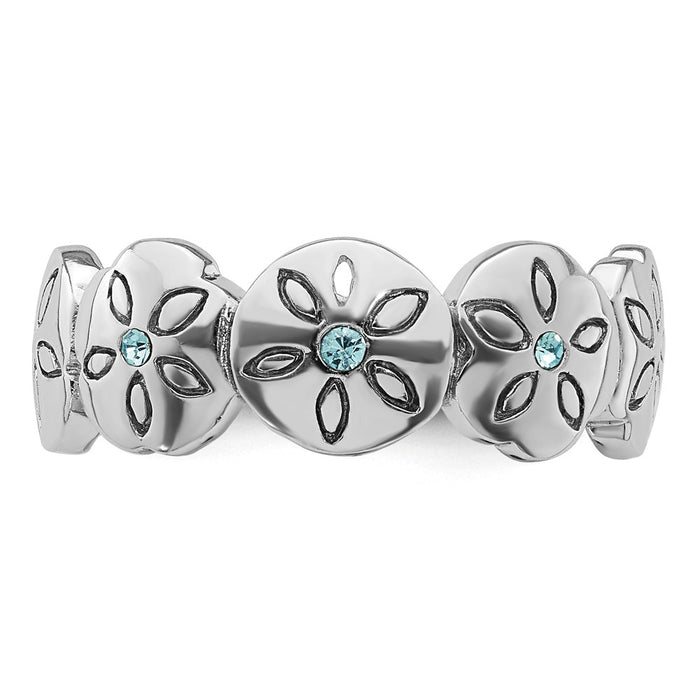 Exclusive Polished Blue Crystal Sand Dollar Ring - Stylish Rhodium-Plated Silver-4