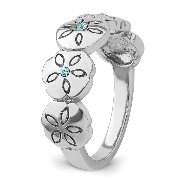 Buy Exclusive Polished Blue Crystal Sand Dollar Ring - Stylish Rhodium-Plated Silver-6