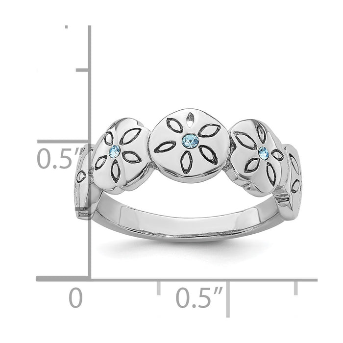 High-Quality Polished Blue Crystal Sand Dollar Ring | 14K Rhodium-Plated Silver, Stylish Value-7