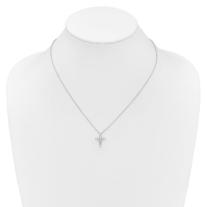 High-quality 14K White Gold Diamond Cross Necklace, 18" - Stylish Value!-3