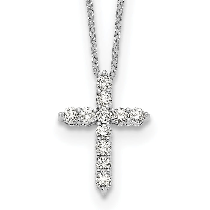 High-quality 14K White Gold Diamond Cross Necklace, 18" - Stylish Value!-1