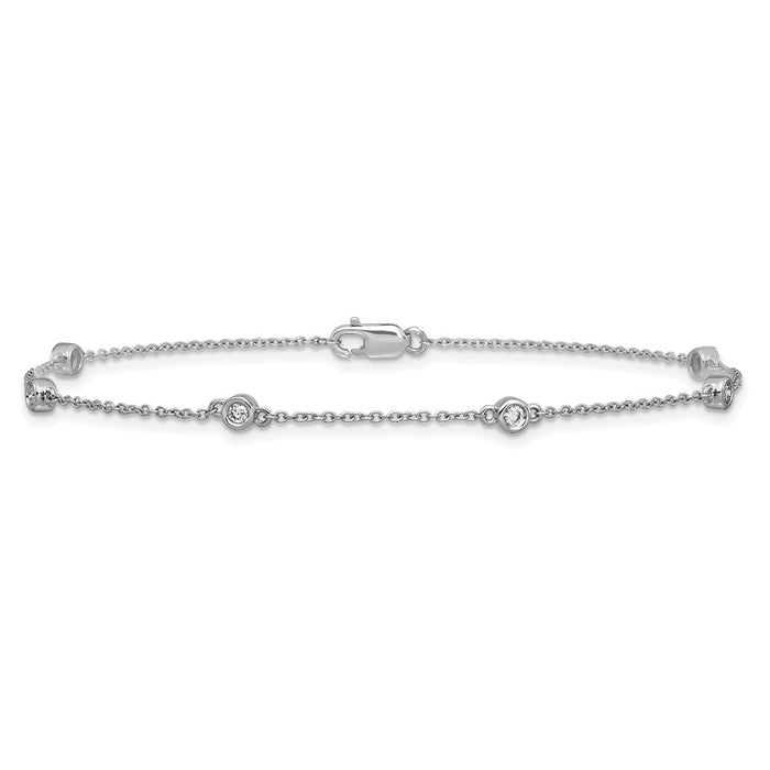 High-Quality 14K White Gold Diamond Station Cable Bracelet - Stylish Value!-3