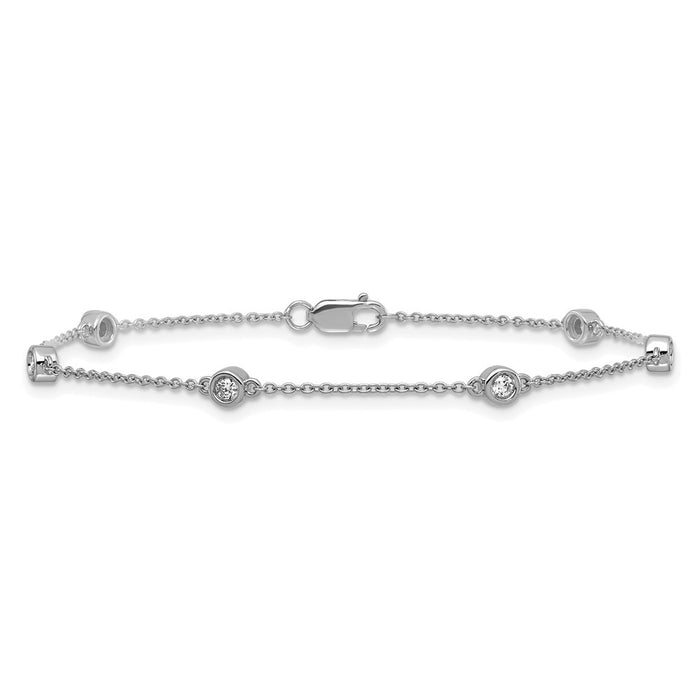 High-Quality 14K White Gold Diamond Station Cable Bracelet | Stylish Elegance-3