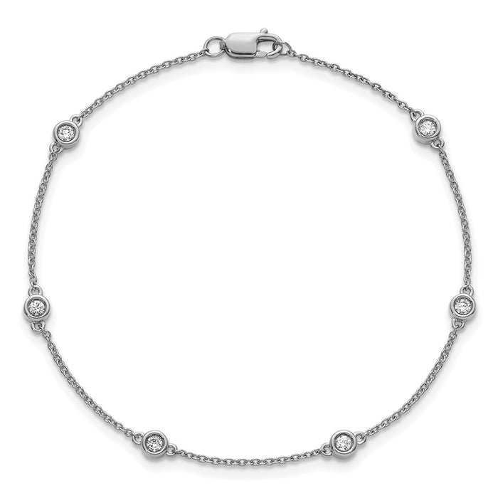 High-Quality 14K White Gold Diamond Station Cable Bracelet | Stylish Elegance-4