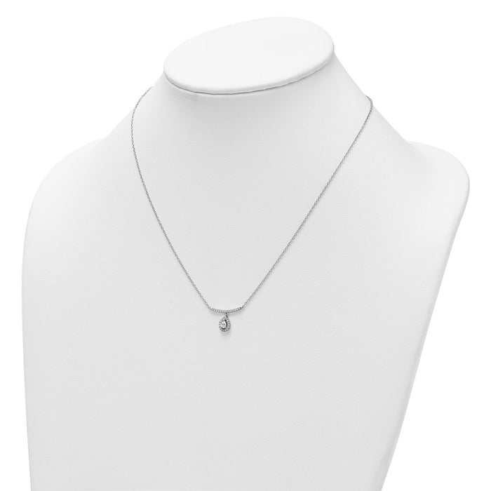 Exclusive 14K White Gold Diamond Bar Pendant & Dangle Pear Necklace-3