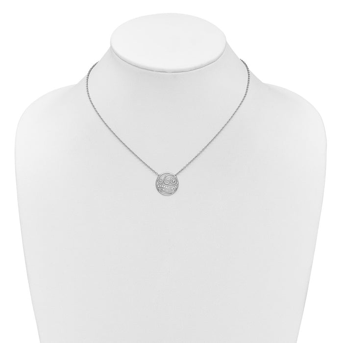 Exclusive 14K White Gold Polished Diamond Wave Circle Necklace - Stylish Value!-3