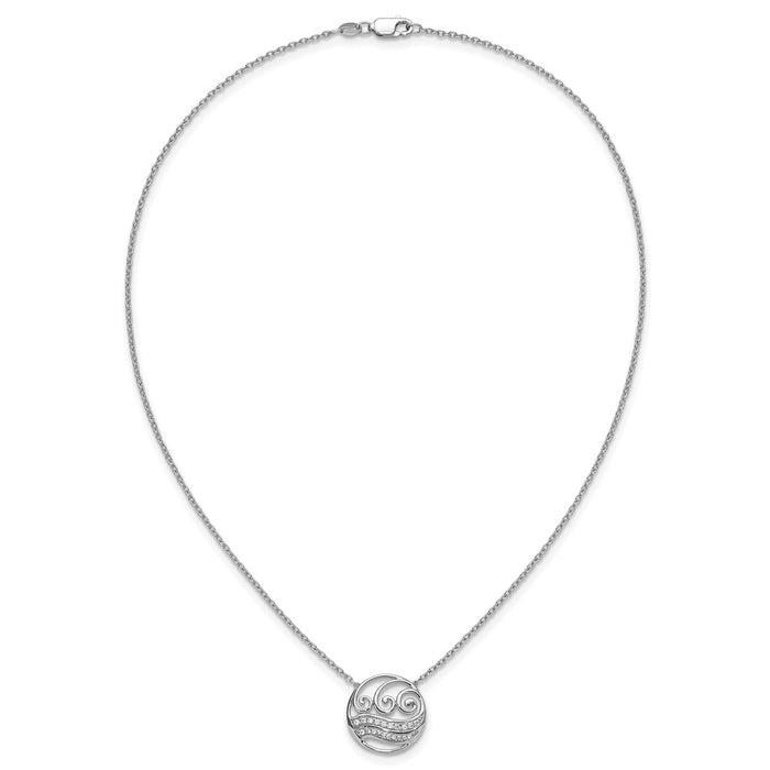 Exclusive 14K White Gold Polished Diamond Wave Circle Necklace - Stylish Value!-4