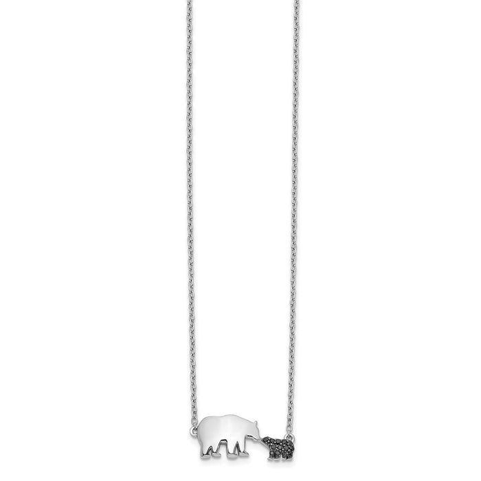High-Quality 14K White Gold Mother & Baby Bear Necklace - 18" with Black Diamonds-2