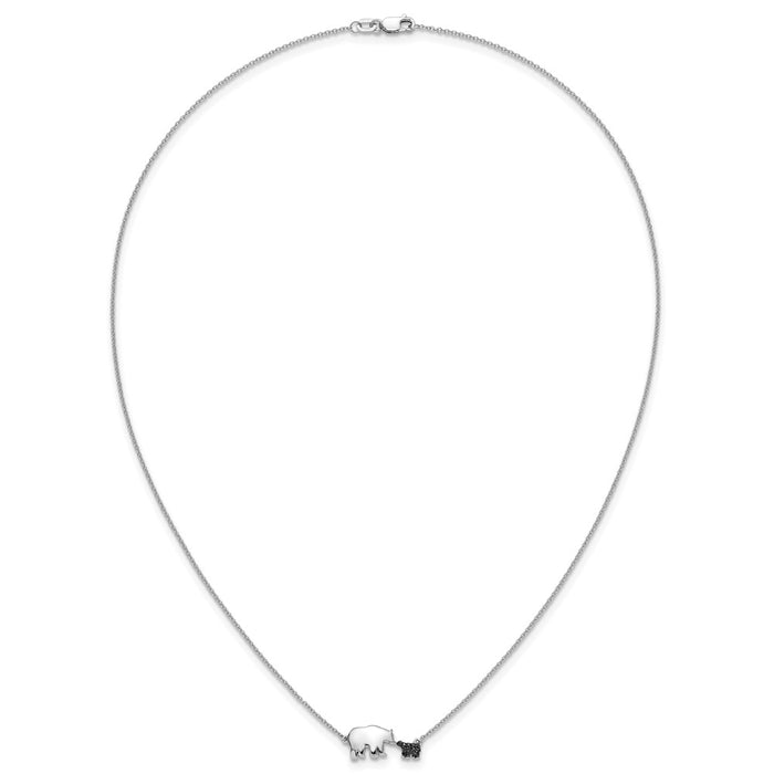 High-Quality 14K White Gold Mother & Baby Bear Necklace - 18" with Black Diamonds-4
